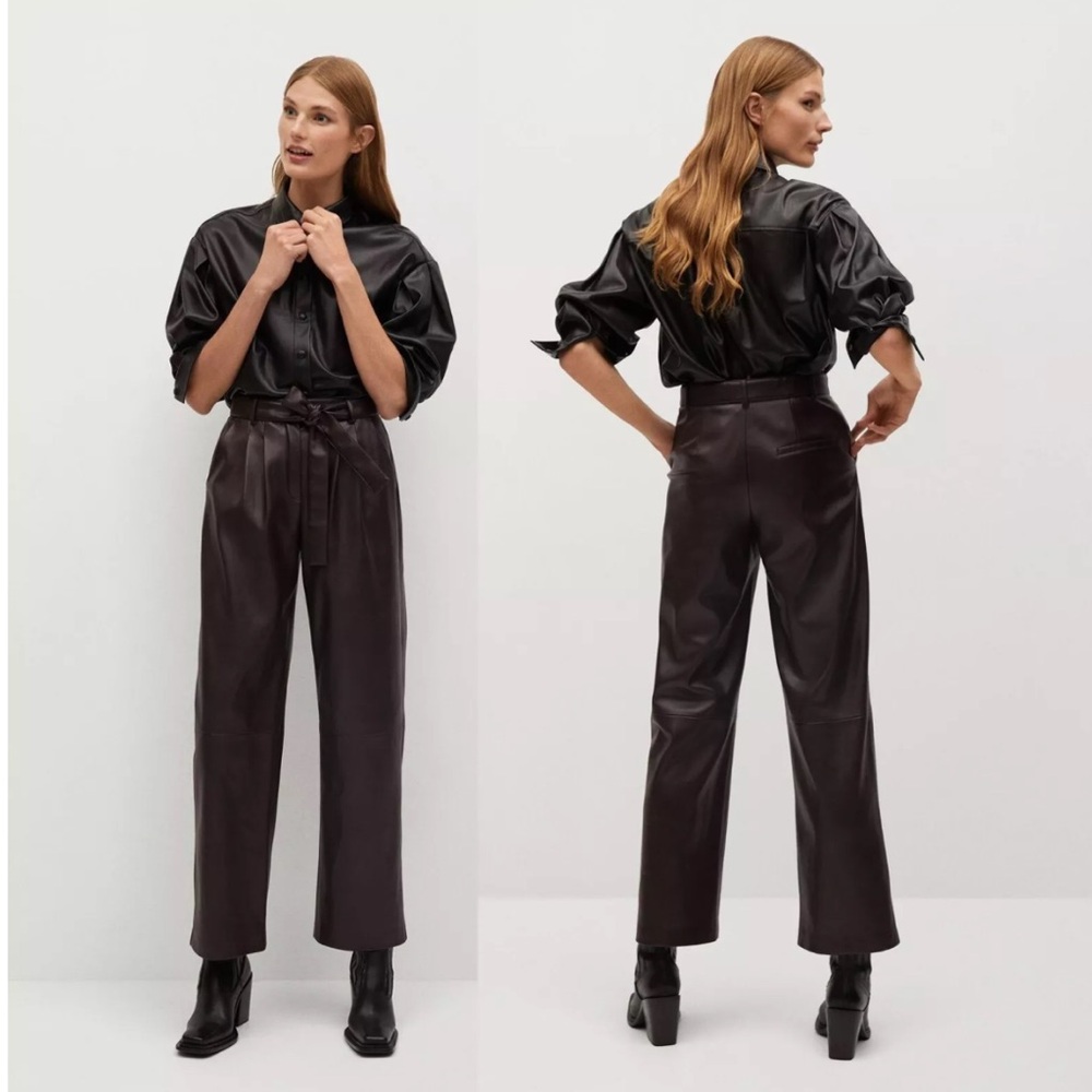 NWT Mango Vegan Leather Straight Trousers in Chocolate Brown size 6